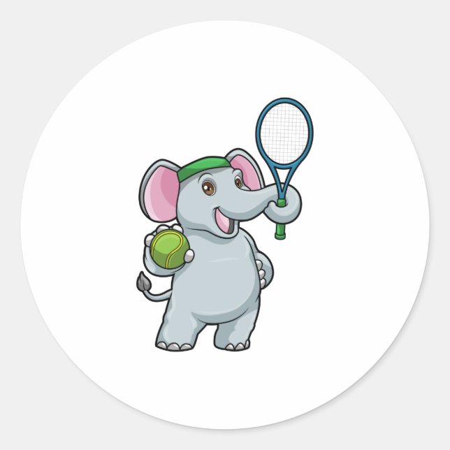 Elephant at Tennis with Tennis racket Classic Round Sticker (Front)