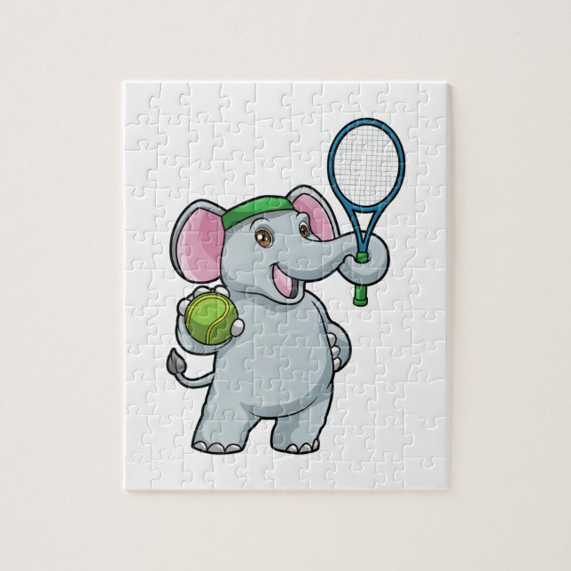 Elephant at Tennis with Tennis racket Jigsaw Puzzle (Vertical)