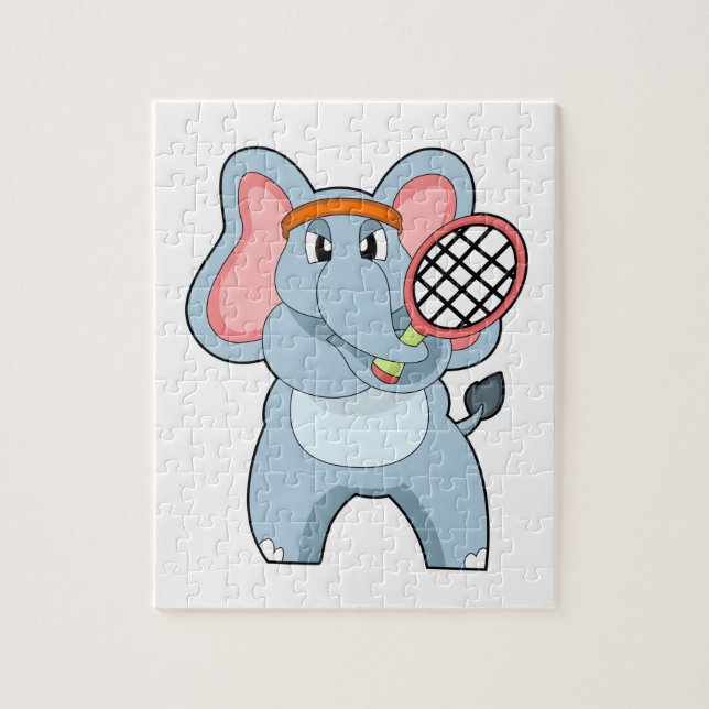 Elephant at Tennis with Tennis racket Jigsaw Puzzle (Vertical)