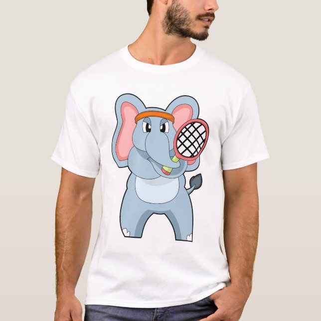 Elephant at Tennis with Tennis racket T-Shirt (Front)