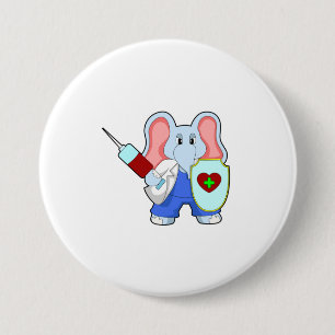 Elephant at Vaccination with Syringe 3 Inch Round Button