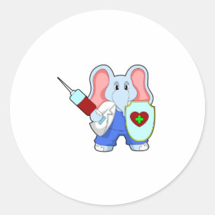 Elephant at Vaccination with Syringe Classic Round Sticker