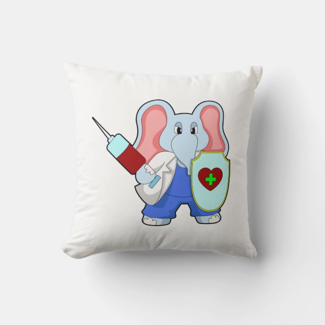 Elephant at Vaccination with Syringe Throw Pillow (Front)