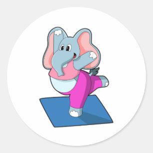 Elephant at Yoga Stretching exercises in Standing Classic Round Sticker