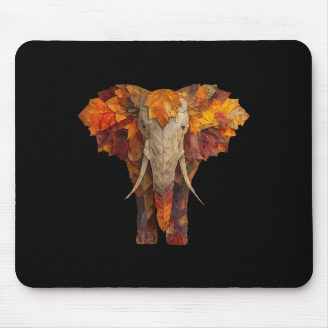 Elephant Autumn Leaves Artistic Animal Art Fall Ae Mouse Pad (Front)
