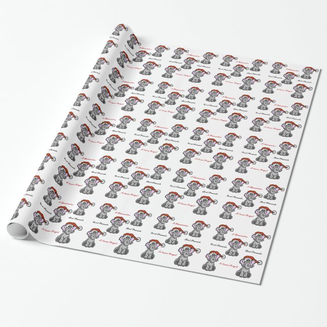 Elephant avec le papier cadeau de Santa Hat (Déroulé)