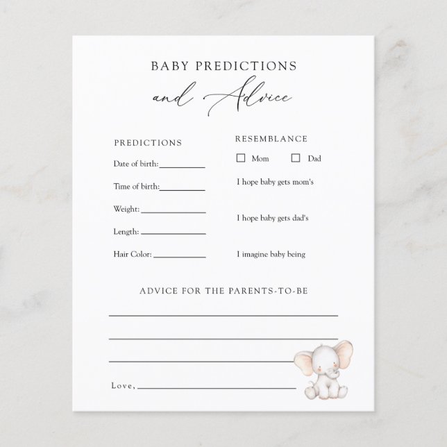Elephant Baby Advice and Predictions Card (Front)