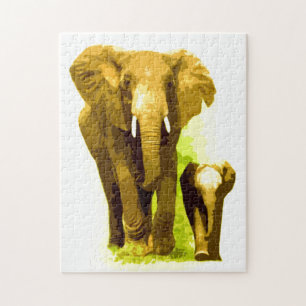 Elephant & Baby - Animals Art Jigsaw Puzzle