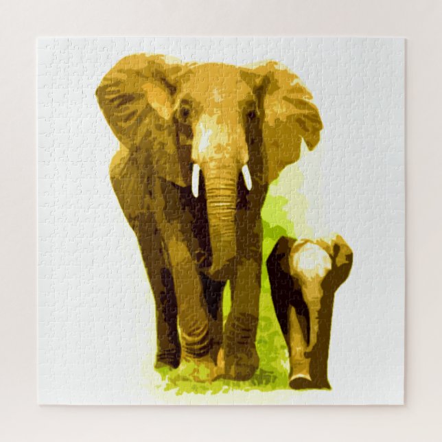 Elephant & Baby - Animals Art Jigsaw Puzzle (Vertical)