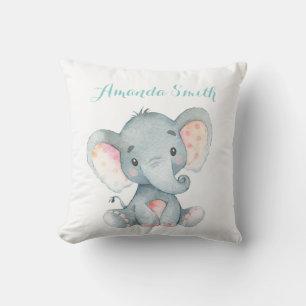 Elephant Baby Aqua Teal Turquoise Throw Pillow