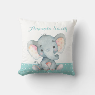 Elephant Baby Aqua Teal Turquoise Throw Pillow