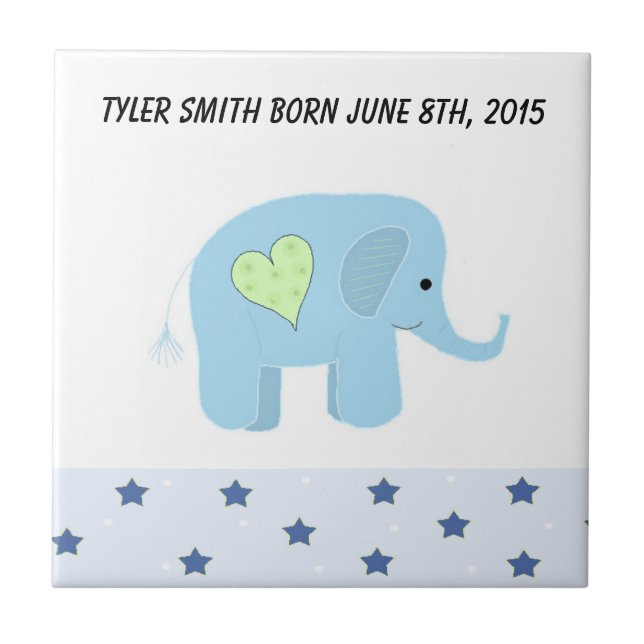 Elephant Baby Birth Date Tile (Front)
