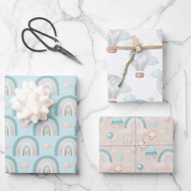 Elephant Baby Boy Baby Shower Wrapping Paper Sheet (Front)
