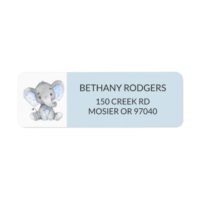 Elephant Baby Boy Shower Enveloppe Retour Adresse (Devant)