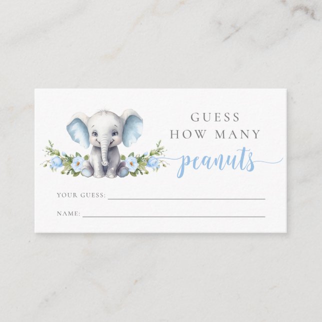 Elephant Baby Boy Shower Guess How Many Peanuts Enclosure Card (Front)
