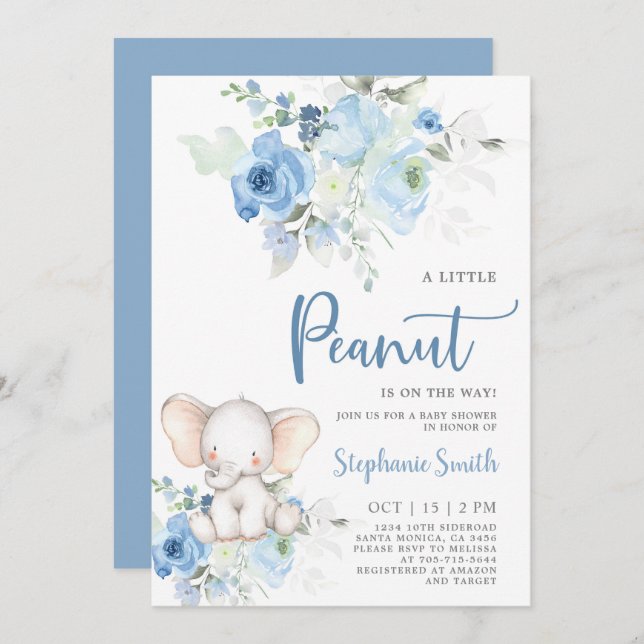 Elephant Baby Boy Shower invitation (Front/Back)