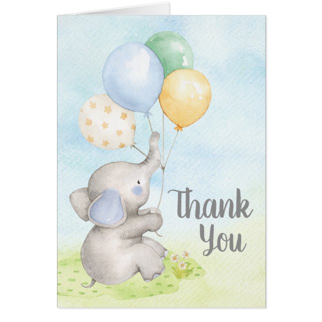Elephant Baby Boy Shower Thank You Cards (Front)