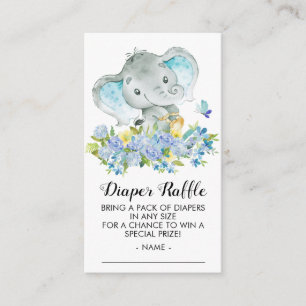 Elephant Baby Boys Shower Diaper Raffle Ticket Enclosure Card