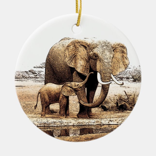 Elephant & Baby Elephant Christmas Ornament (Front)