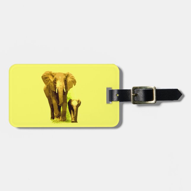 Elephant & Baby Elephant Luggage Tag (Front Horizontal)