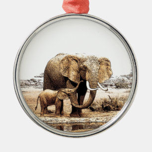 Elephant & Baby Elephant Metal Ornament