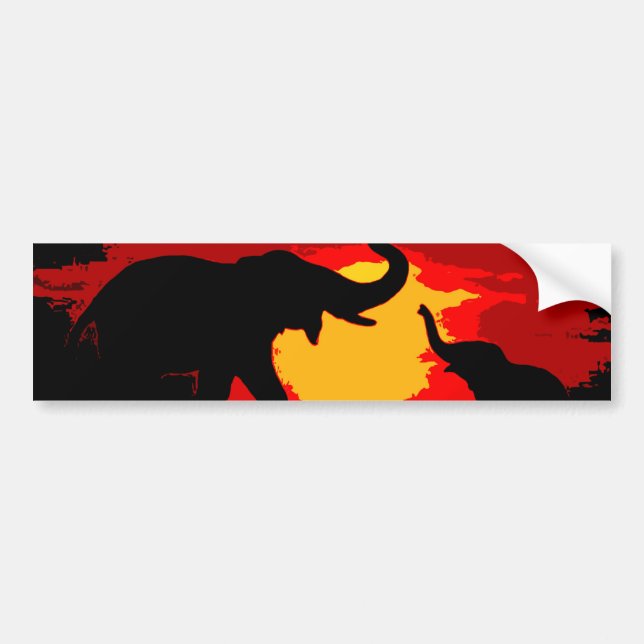Elephant, Baby Elephant & Sunset Bumper Sticker (Front)