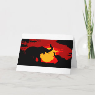 Elephant, Baby Elephant & Sunset Card