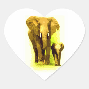 Elephant & Baby Elephant Walking Heart Sticker