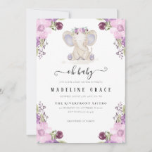 Elephant Baby Girl Baby Shower Invitation
