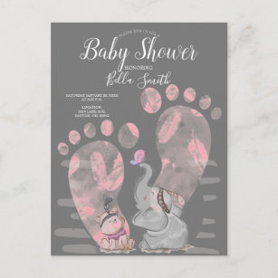 Elephant Baby Girl Baby Shower Invitation Postcard