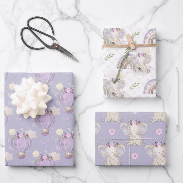 Elephant Baby Girl Baby Shower Wrapping Paper (Front)