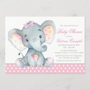 Eléphant Baby Girl Douche Invitations