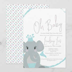 Elephant Baby Girl Elegant Script Baby Shower Invitation