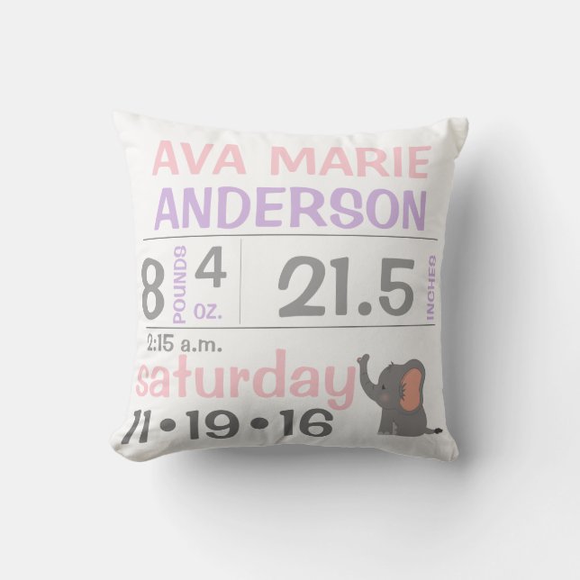 Eléphant Baby Girl Faire-part Jeter oreiller (Recto)