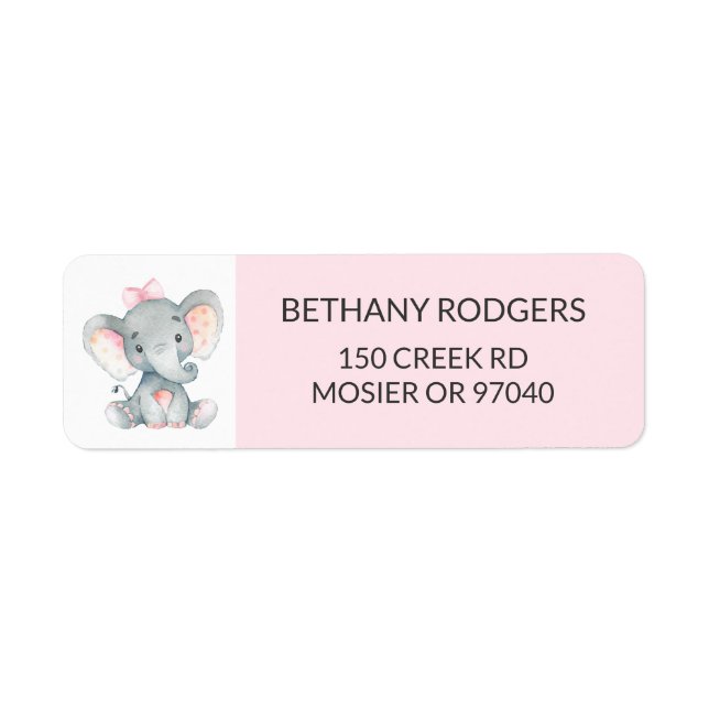 Elephant Baby Girl Shower Enveloppe Retourner l'ad (Devant)