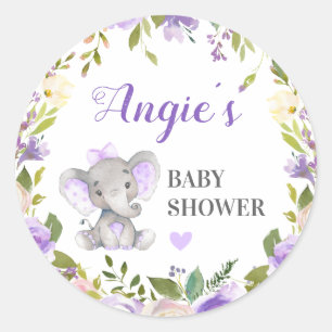 Elephant Baby Girl Shower Lavender Purple Favor Classic Round Sticker