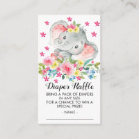 Elephant Baby Girls Shower Diaper Raffle Ticket