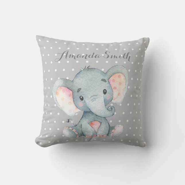 Elephant Baby Gray Throw Pillow (Front)
