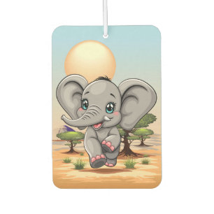 Elephant Baby Jumping Happy in African Savannah Air Freshener