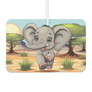 Elephant Baby Jumping Happy in African Savannah Air Freshener