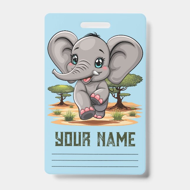 Elephant Baby Jumping Happy in African Savannah Badge (Front)