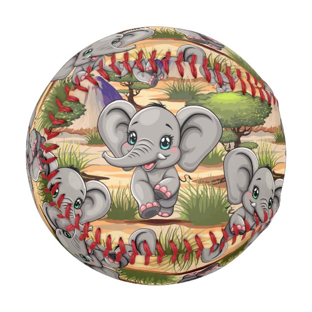 Elephant Baby Jumping Happy in African Savannah Baseball (Front Left)