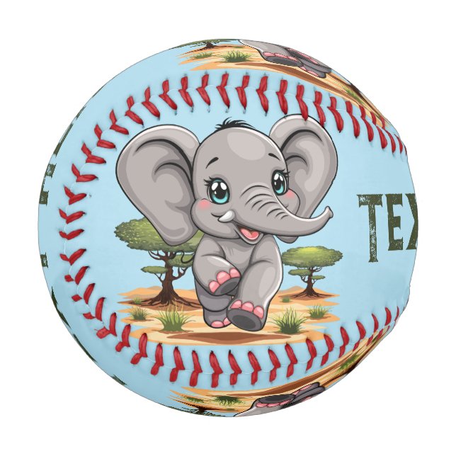 Elephant Baby Jumping Happy in African Savannah Baseball (Front Left)