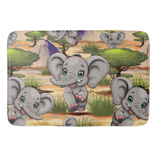 Elephant Baby Jumping Happy in African Savannah Bath Mat