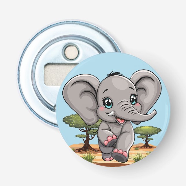 Elephant Baby Jumping Happy in African Savannah Bottle Opener (Front)