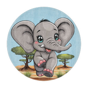 Elephant Baby Jumping Happy in African Savannah Cutting Board