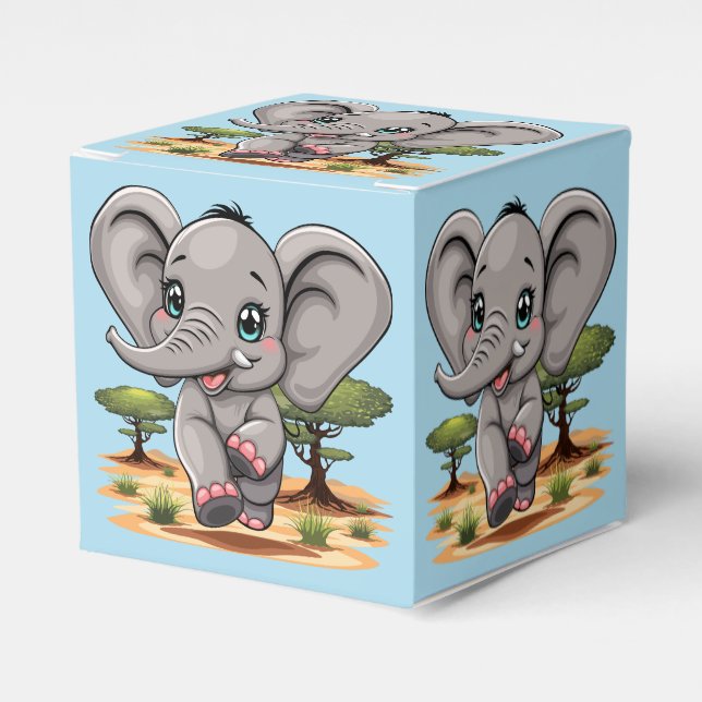 Elephant Baby Jumping Happy in African Savannah Favor Box (Front Side)