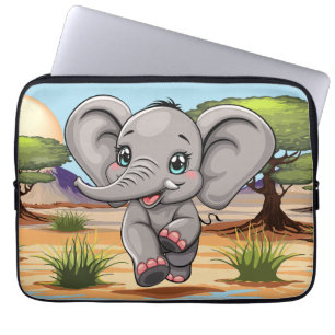 Elephant Baby Jumping Happy in African Savannah Laptop Sleeve