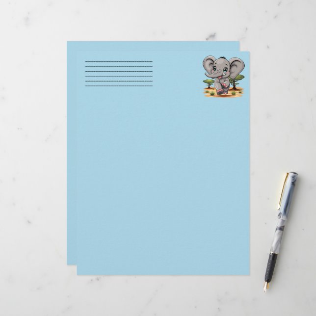 Elephant Baby Jumping Happy in African Savannah Letterhead (Front/Back In Situ)