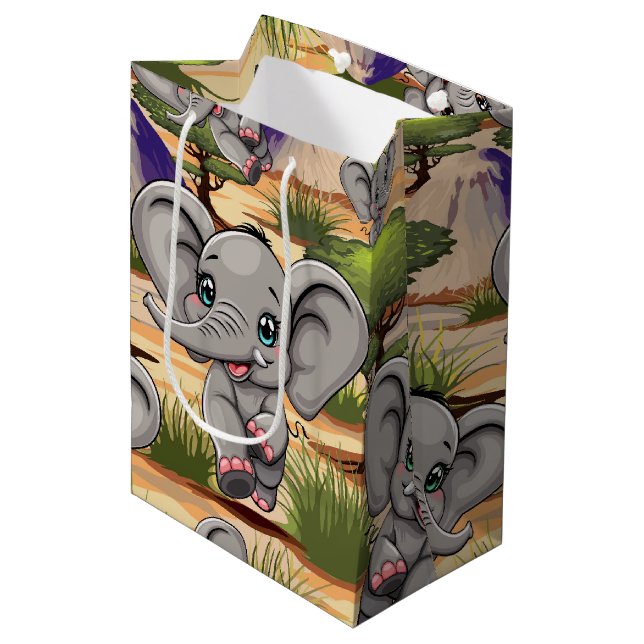 Elephant Baby Jumping Happy in African Savannah Medium Gift Bag (Front Angled)